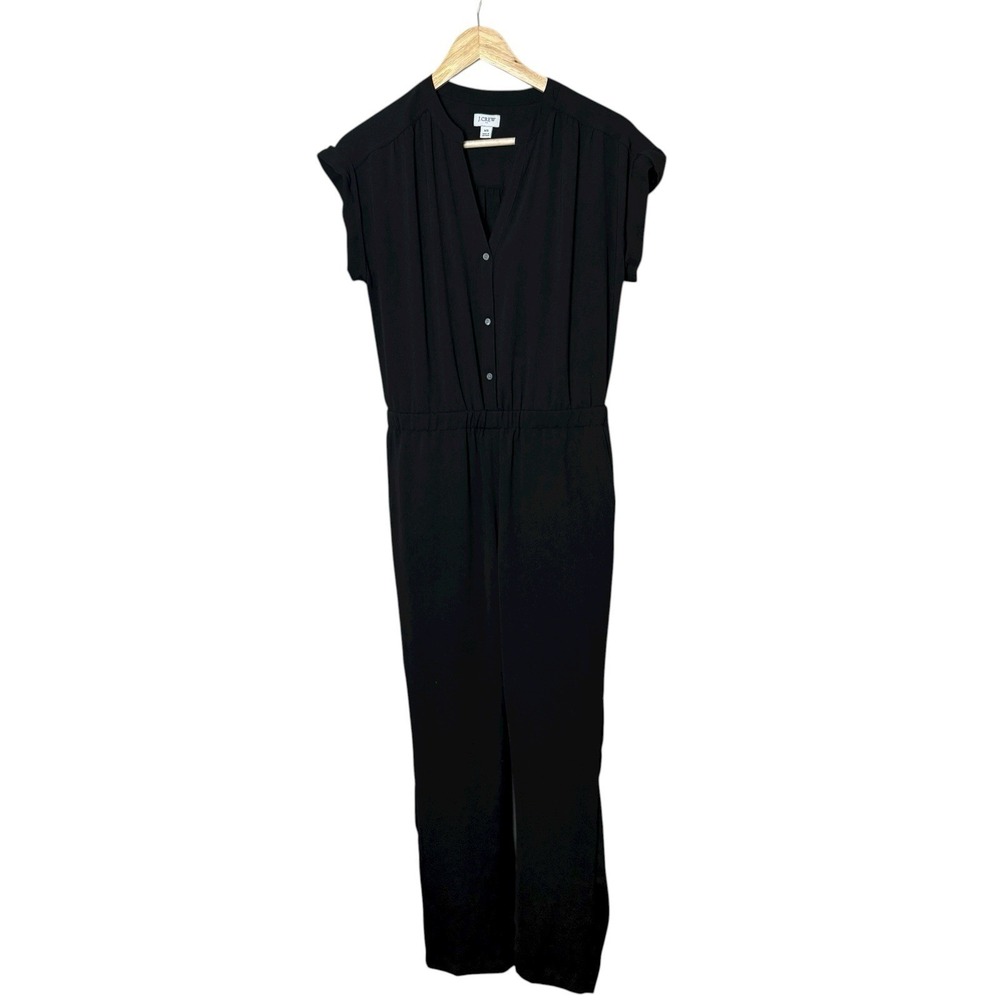 J. Crew Womens Black Cuffed Camp-Shirt Button Down Top V-Neck Jumpsuit Romper XS